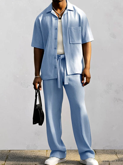 Chic Casual Cotton Shirt and Trouser Set