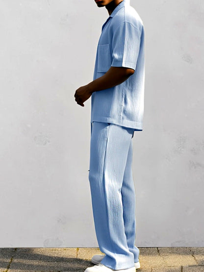 Chic Casual Cotton Shirt and Trouser Set