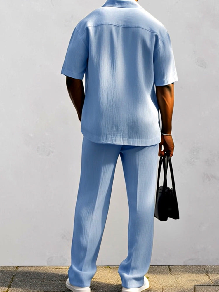 Chic Casual Cotton Shirt and Trouser Set