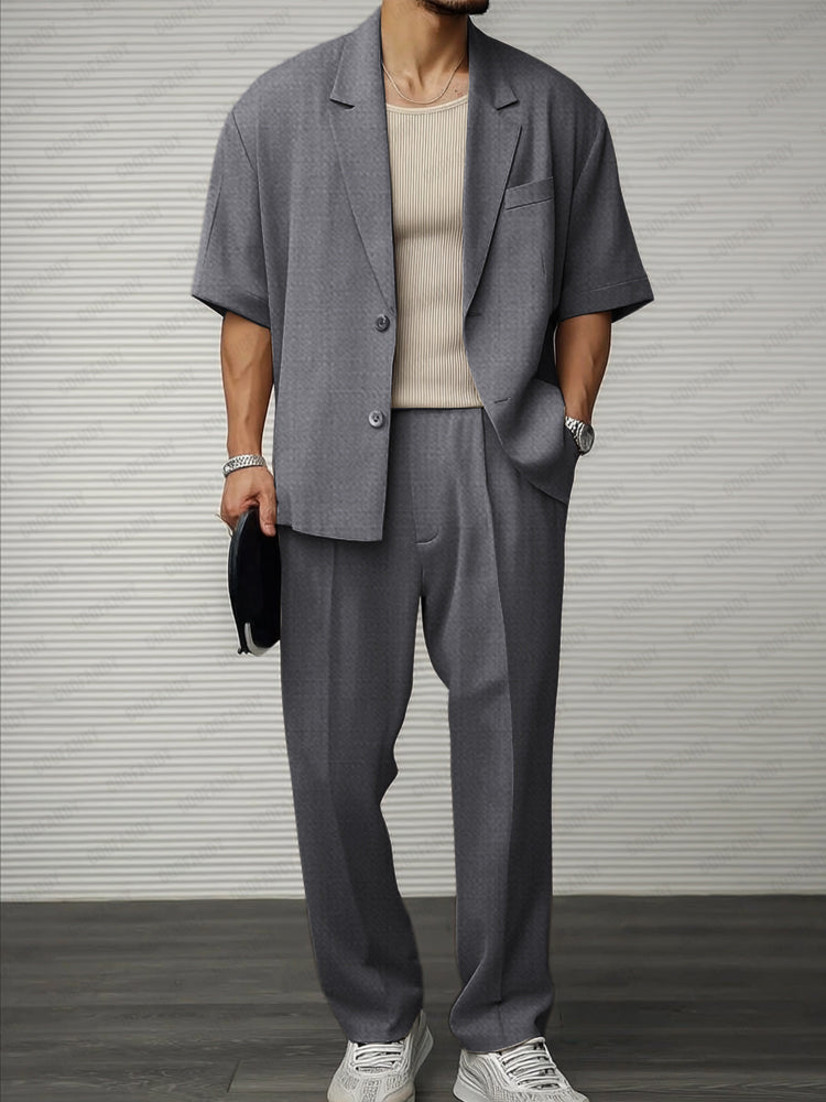 Modern Casual Slim Blazer Trouser Set