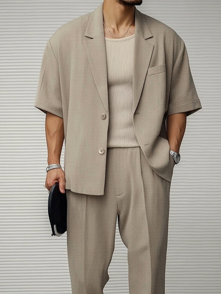 Modern Casual Slim Blazer Trouser Set