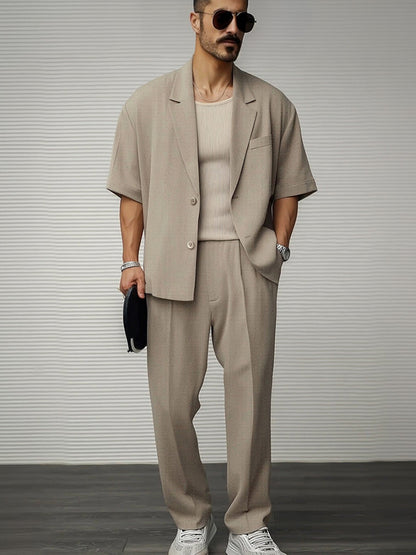 Modern Casual Slim Blazer Trouser Set