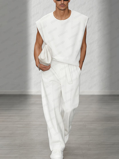 Casual Urban Sleeveless Top Set with Shoulder Pads