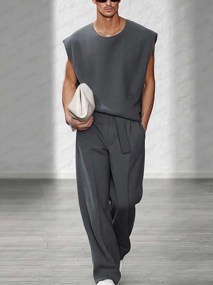 Casual Urban Sleeveless Top Set with Shoulder Pads