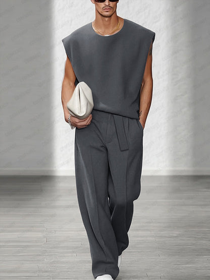 Casual Urban Sleeveless Top Set with Shoulder Pads