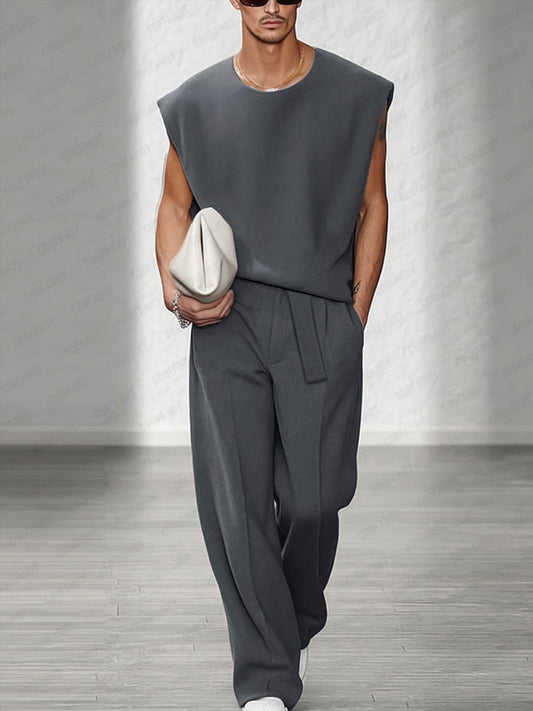 Casual Urban Sleeveless Top Set with Shoulder Pads