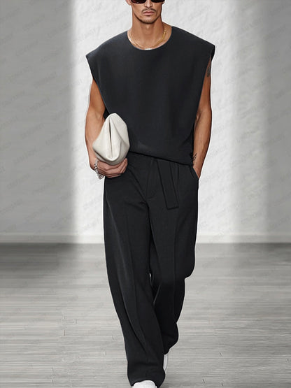 Casual Urban Sleeveless Top Set with Shoulder Pads