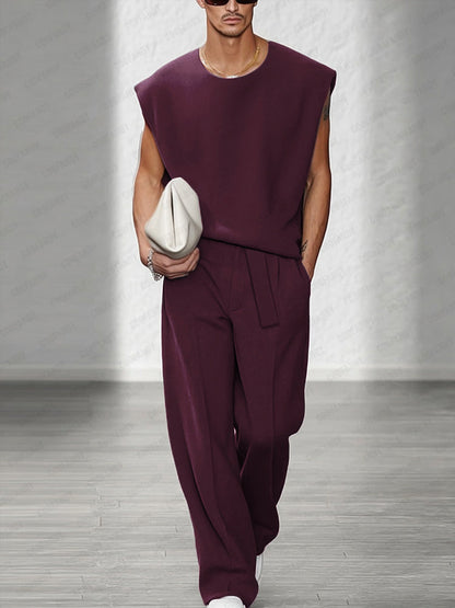 Casual Urban Sleeveless Top Set with Shoulder Pads