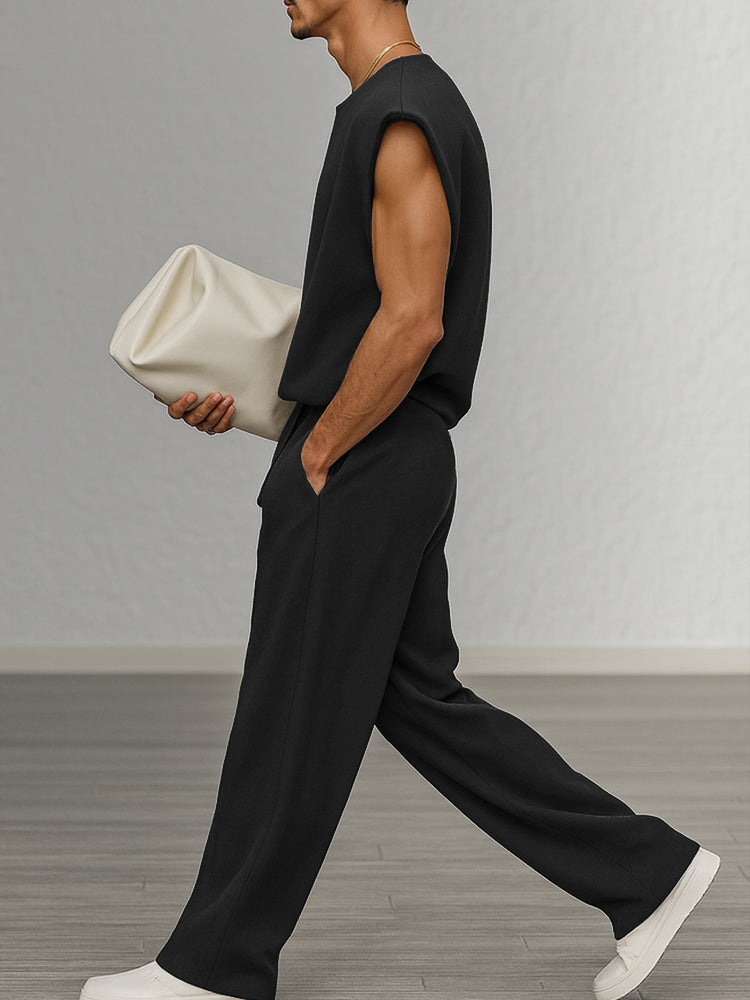 Casual Urban Sleeveless Top Set with Shoulder Pads