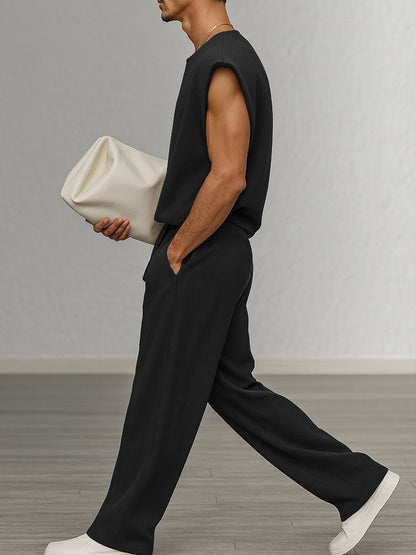 Casual Urban Sleeveless Top Set with Shoulder Pads