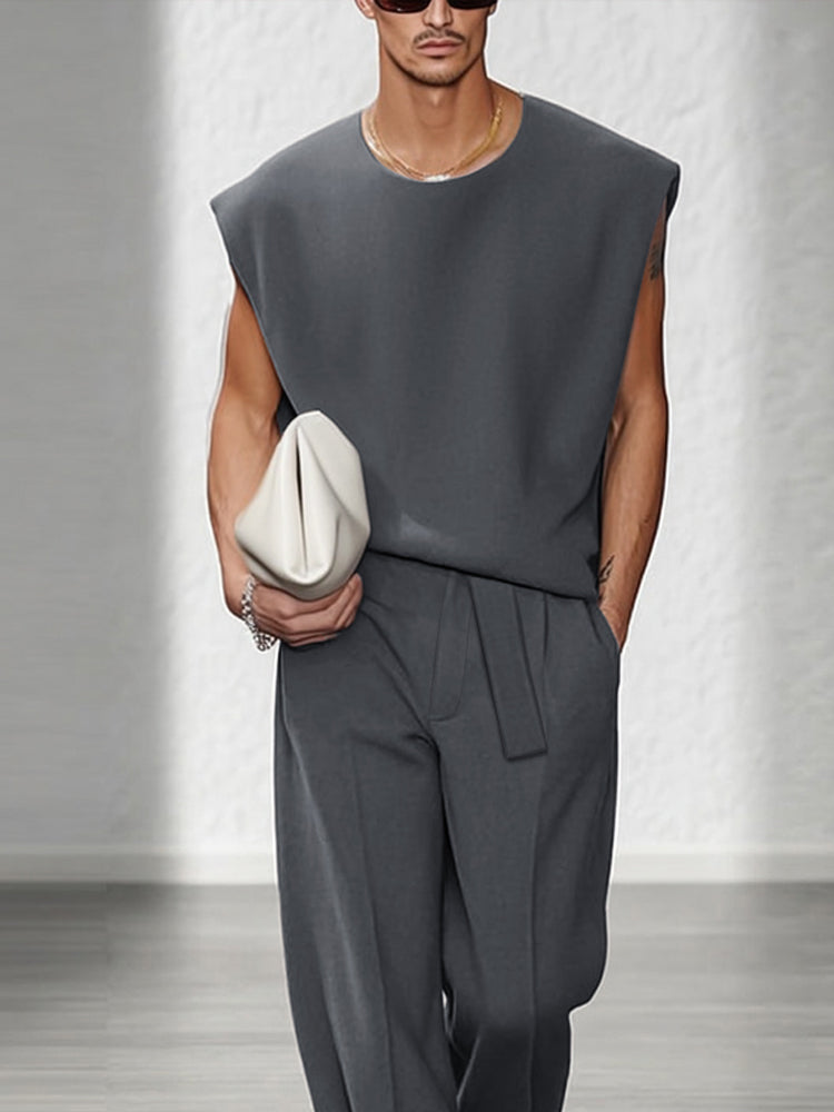 Casual Urban Sleeveless Top Set with Shoulder Pads