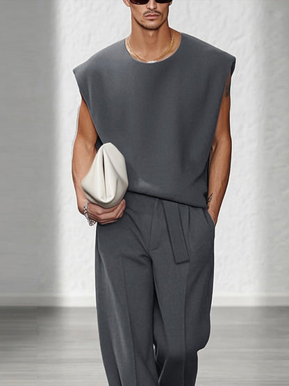 Casual Urban Sleeveless Top Set with Shoulder Pads