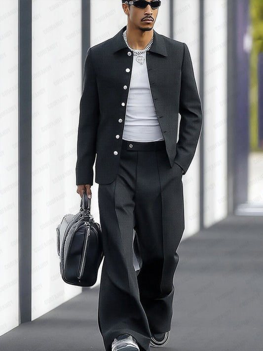 Slim Fit Wide Leg Suit Set