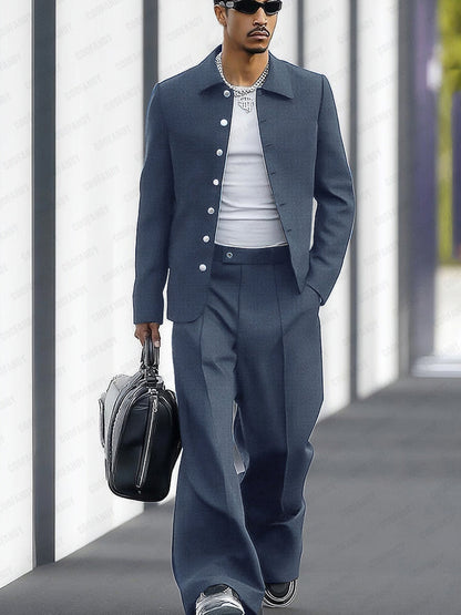 Slim Fit Wide Leg Suit Set