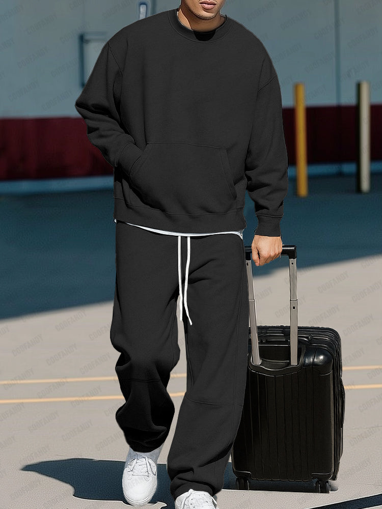 Versatile Casual Trousers and Sweatshirt Set