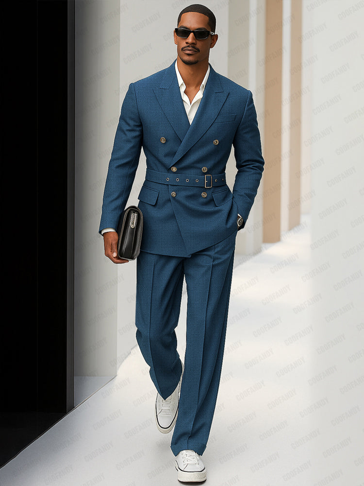 Modern Double-Breasted Belted Suit Set