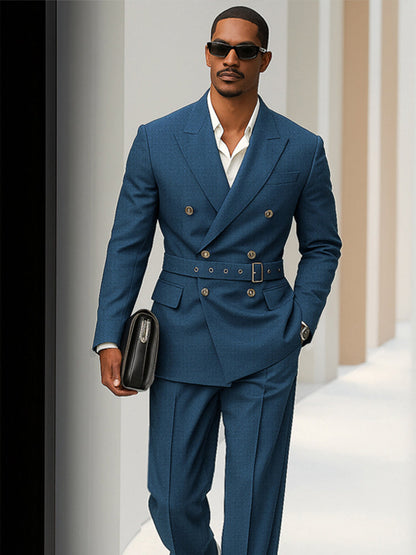 Modern Double-Breasted Belted Suit Set