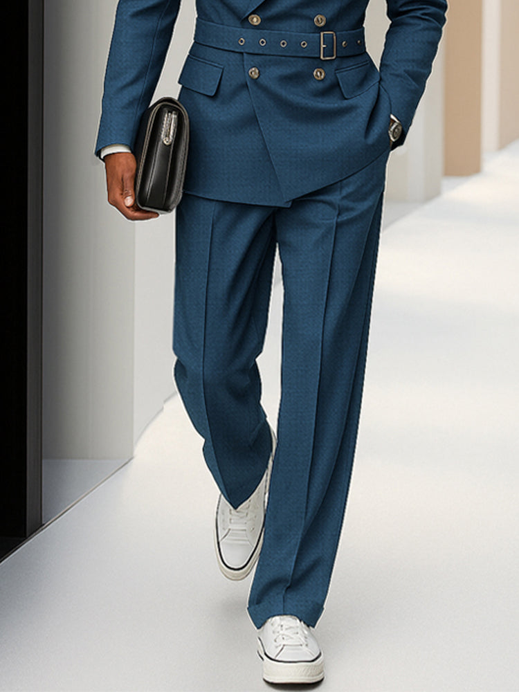 Modern Double-Breasted Belted Suit Set