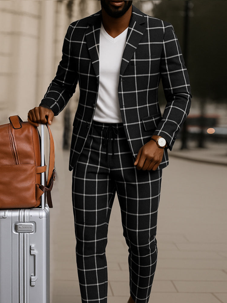 Classic Check Pattern Blazer Trouser Set