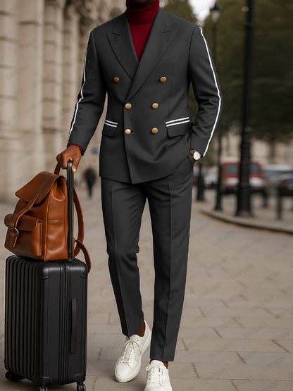 Business Suit Set with Modern Contrast Band