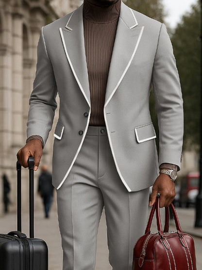Casual Suit Set with Contrast Trim