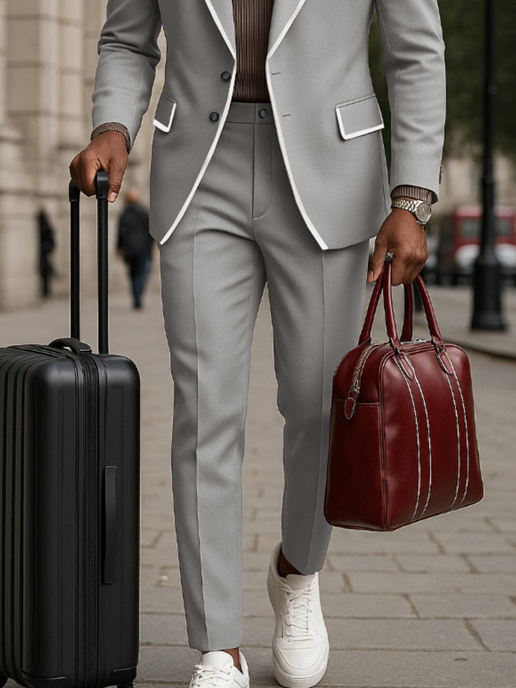 Casual Suit Set with Contrast Trim