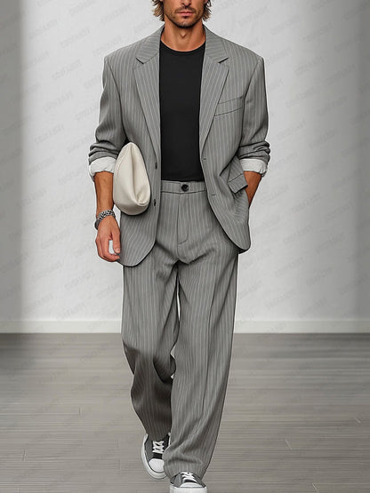 Smart Casual Striped Blazer and Trouser Set