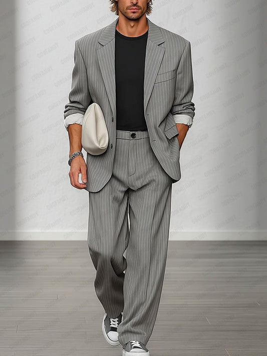 Smart Casual Striped Blazer and Trouser Set