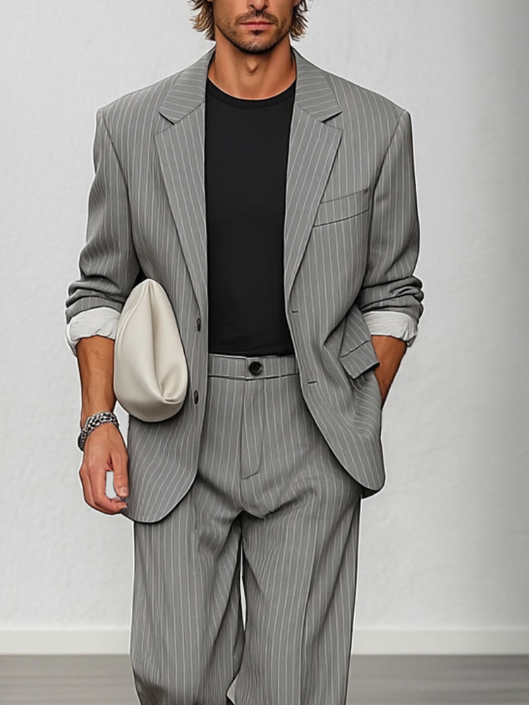 Smart Casual Striped Blazer and Trouser Set