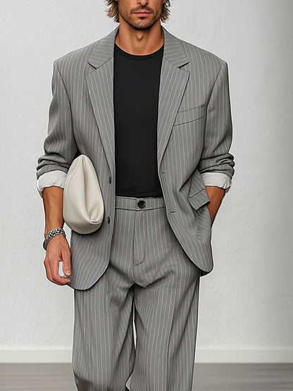 Smart Casual Striped Blazer and Trouser Set