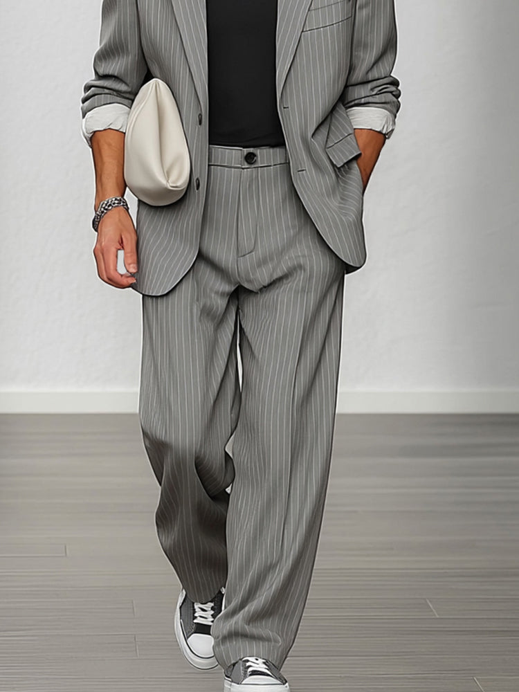 Smart Casual Striped Blazer and Trouser Set