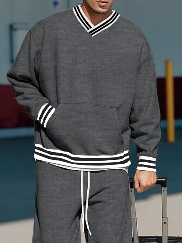 Casual Contrast Sweatshirt and Trouser Set