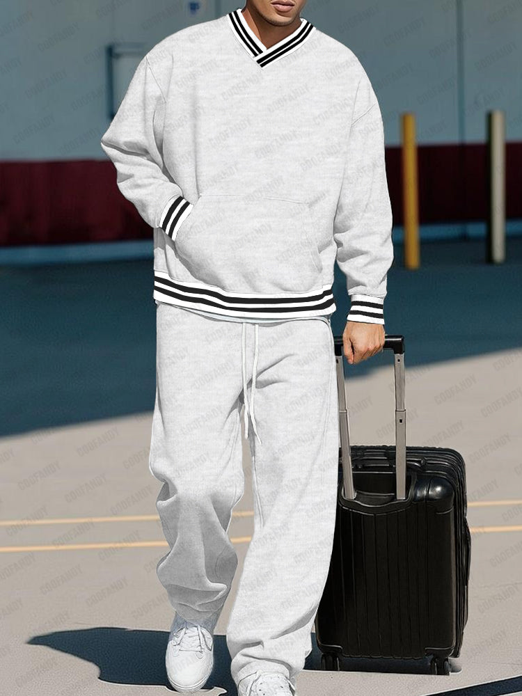 Casual Contrast Sweatshirt and Trouser Set