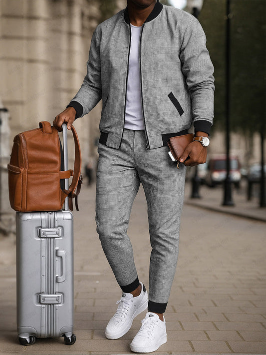 Casual Chic Checkered Tracksuit Set