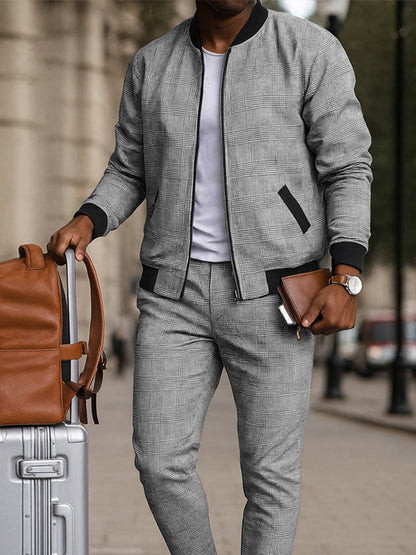Casual Chic Checkered Tracksuit Set