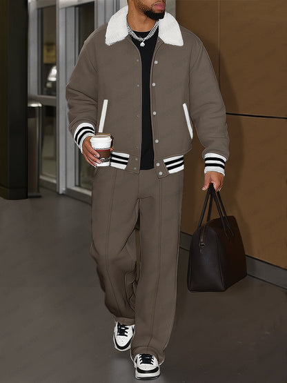 Casual Urban Velvet Jacket and Trouser Set