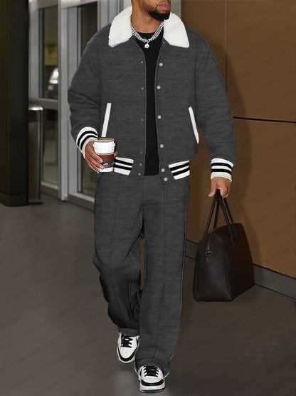 Casual Urban Velvet Jacket and Trouser Set