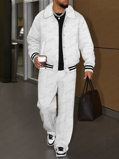 Casual Urban Velvet Jacket and Trouser Set