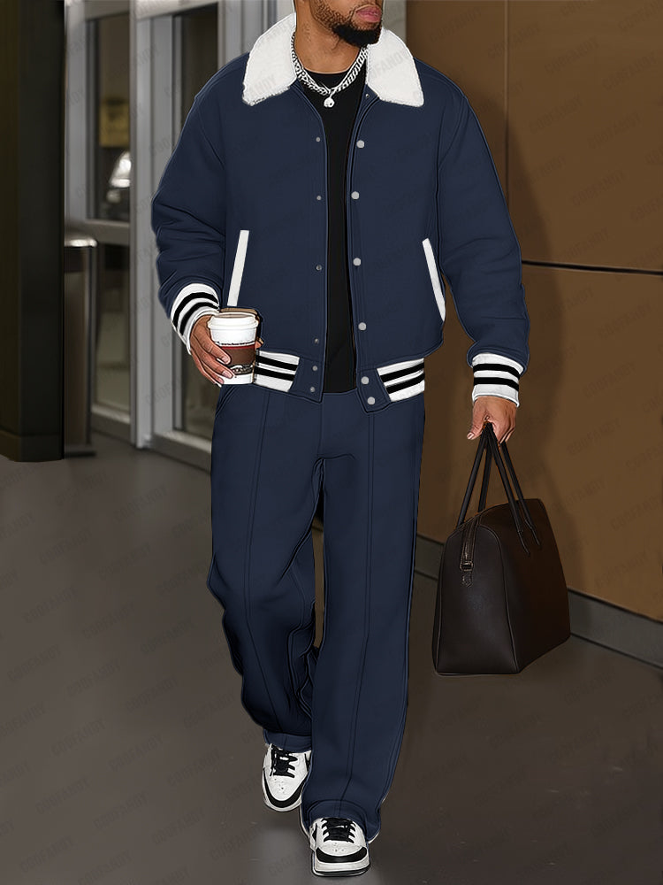 Casual Urban Velvet Jacket and Trouser Set