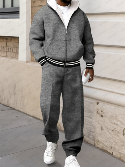 Sporty Style Hooded Jacket Set