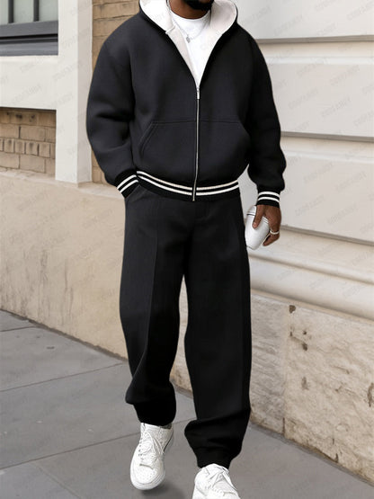 Sporty Style Hooded Jacket Set