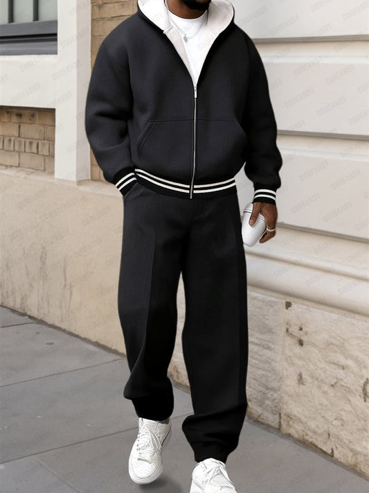 Sporty Style Hooded Jacket Set