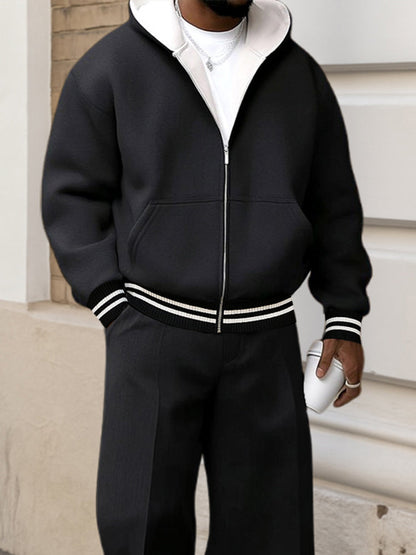 Sporty Style Hooded Jacket Set