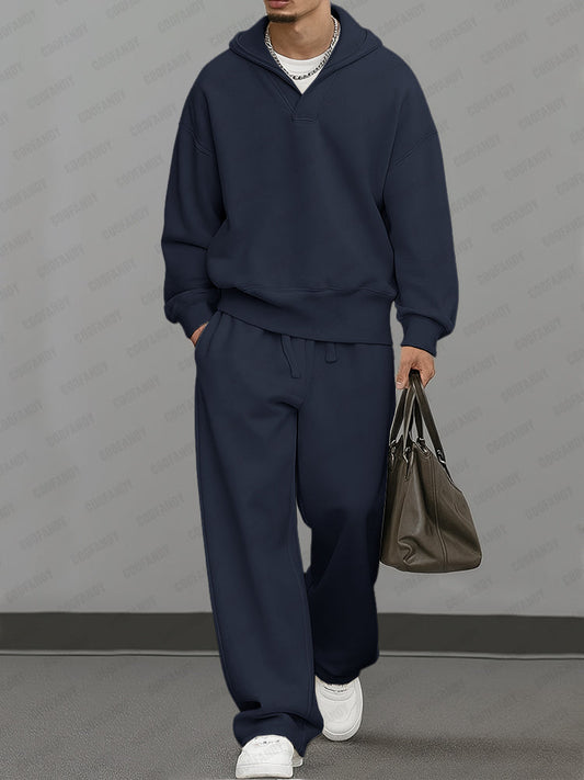 Casual and Loose-Fitting Hooded Tracksuit Set