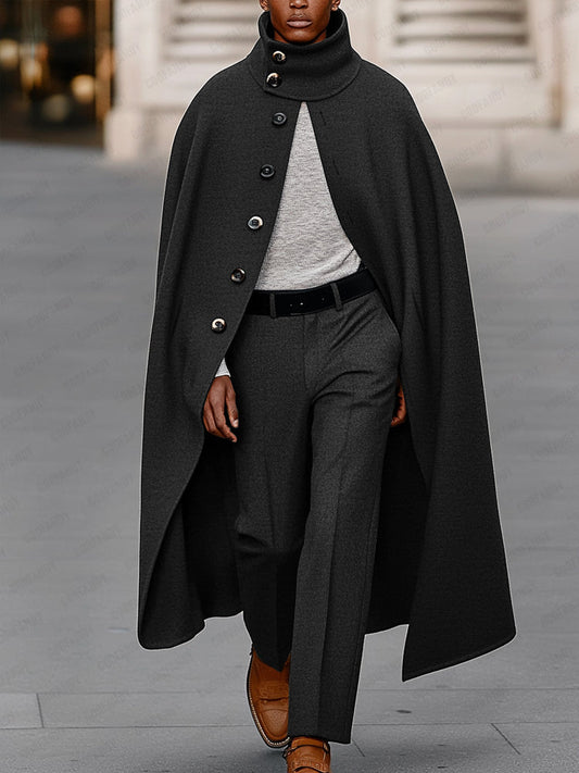 Modern cape with high collar and trousers