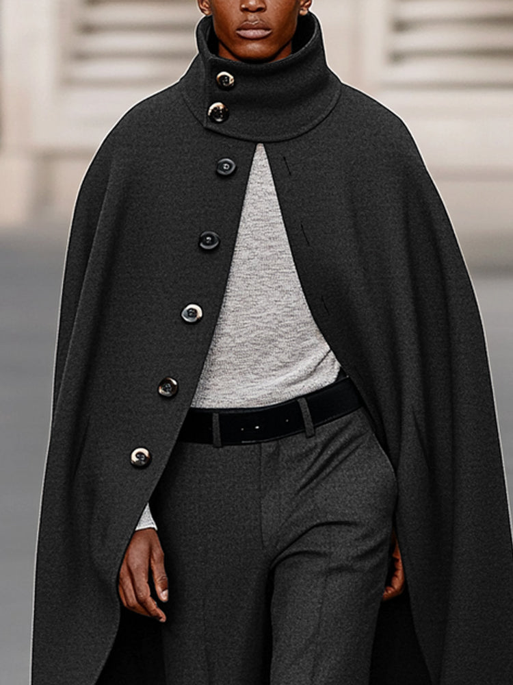 Modern cape with high collar and trousers