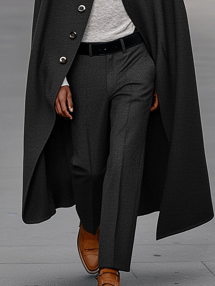 Modern cape with high collar and trousers
