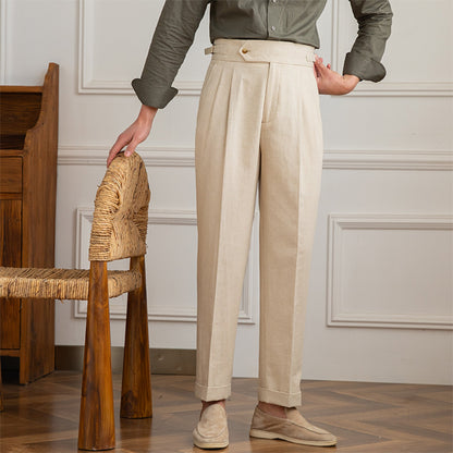 Double pleat trousers in Casino Royale linen blend