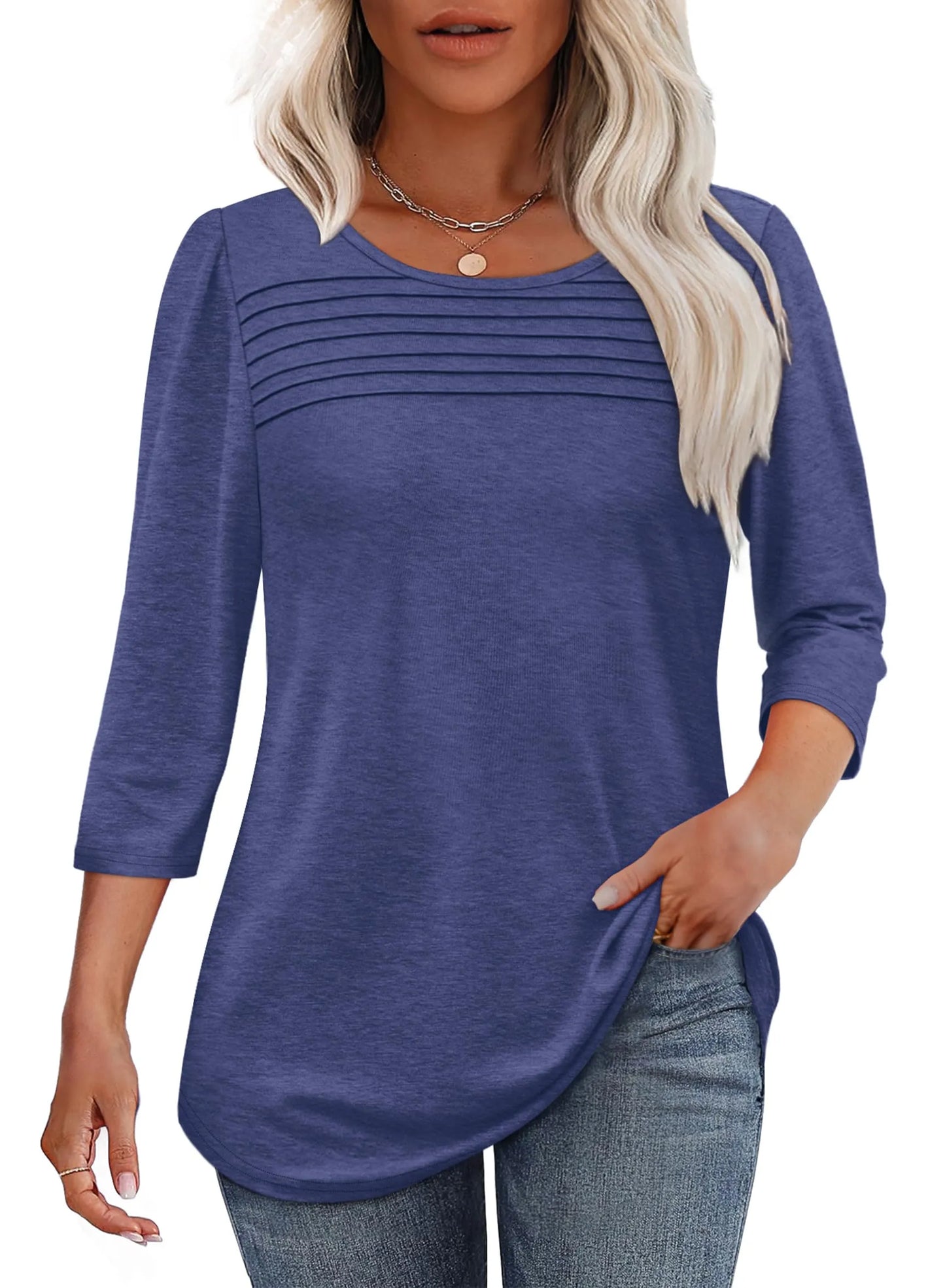 Mona | Pleated Top with 3/4 Sleeves