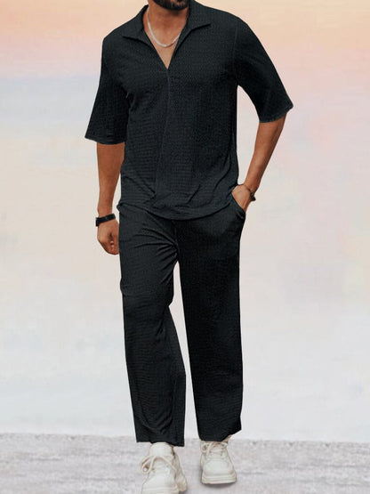 Casual Water Wave Textured Shirt Set